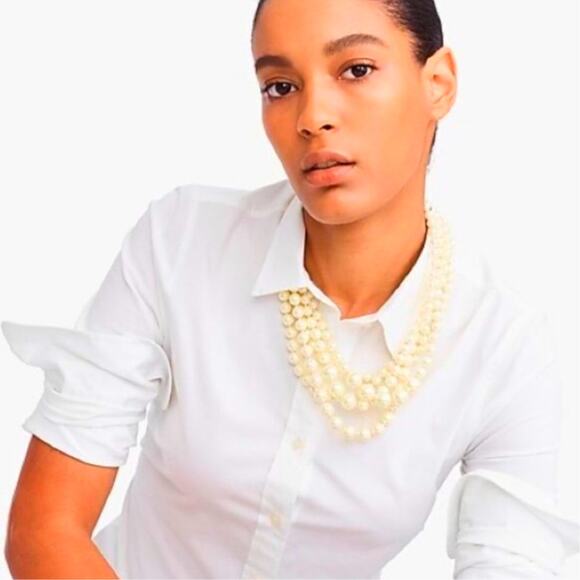 J Crew Cream Pearl Necklace Multi 5 Strand Retro Preppy Statement Station - Picture 1 of 10